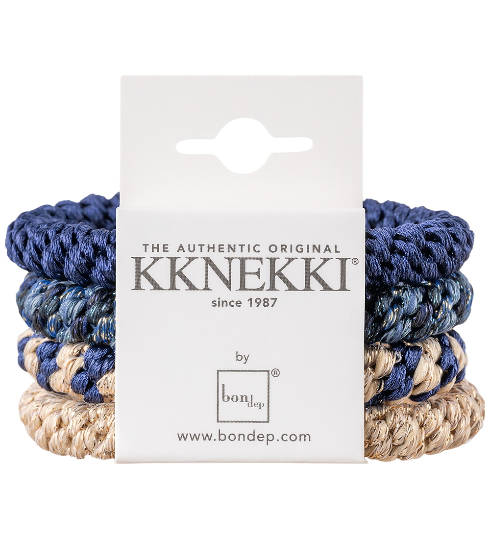 Kknekki Elastic Hair Bands - 4-Pack - Blue/Beige