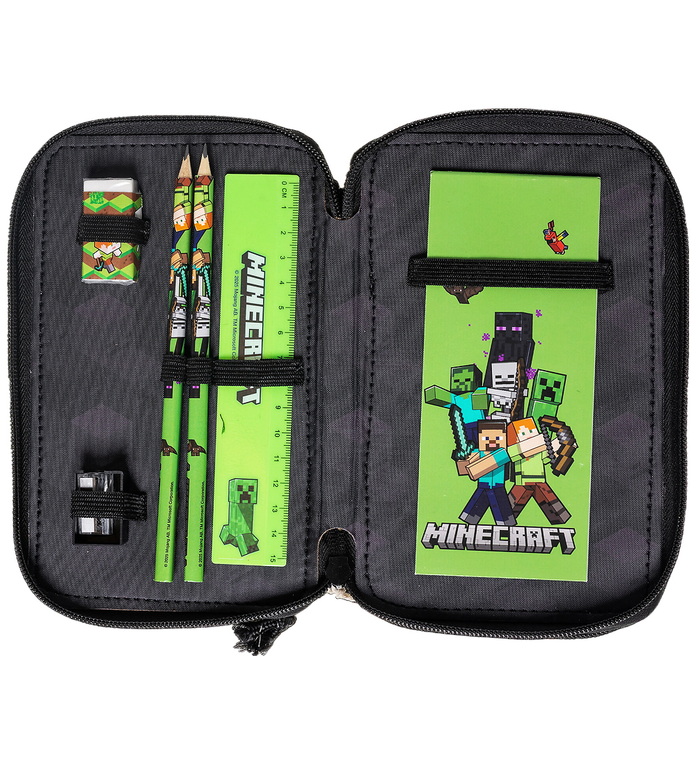 Minecraft Pencil Case w. Contents - Green/Black