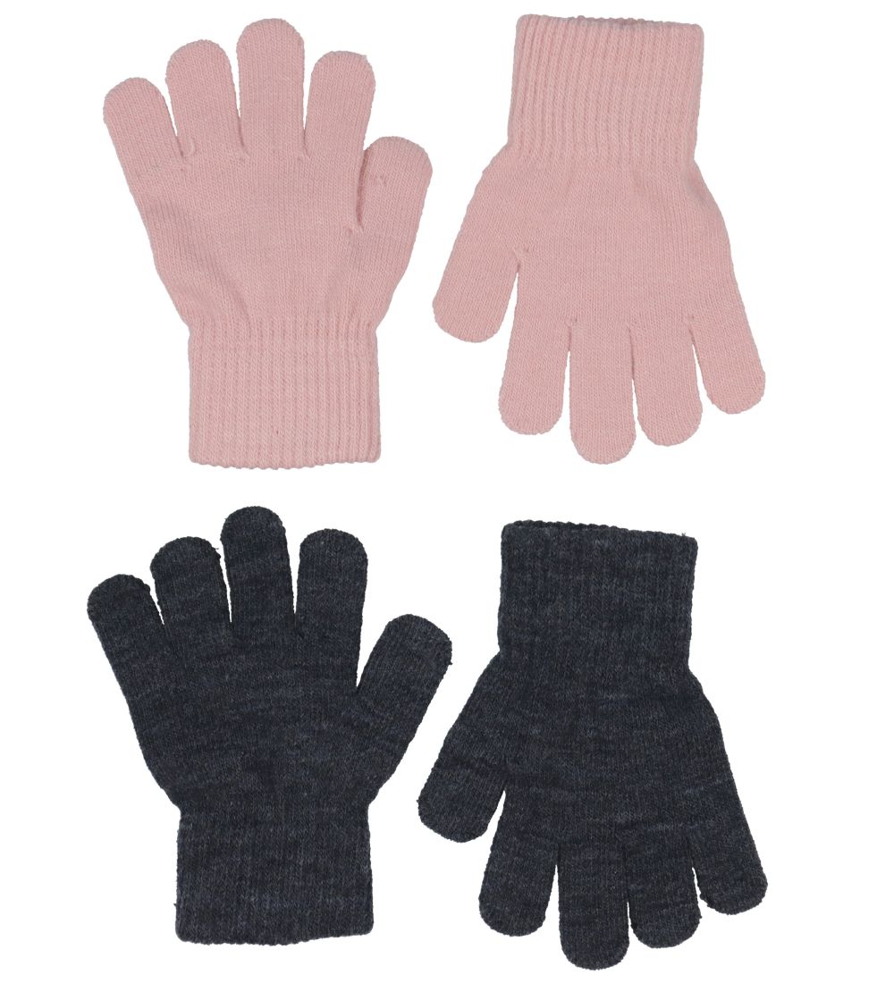Melton Gloves - Knitted - 2-Pack - Dark Grey/Pink