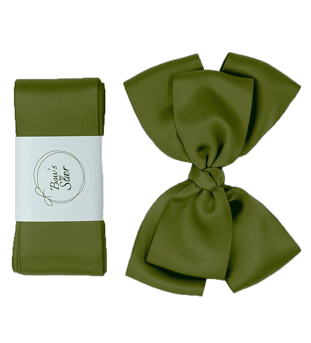 By Stær Baptism Ribbon w. Bow - Satin - Double Bow - Moss