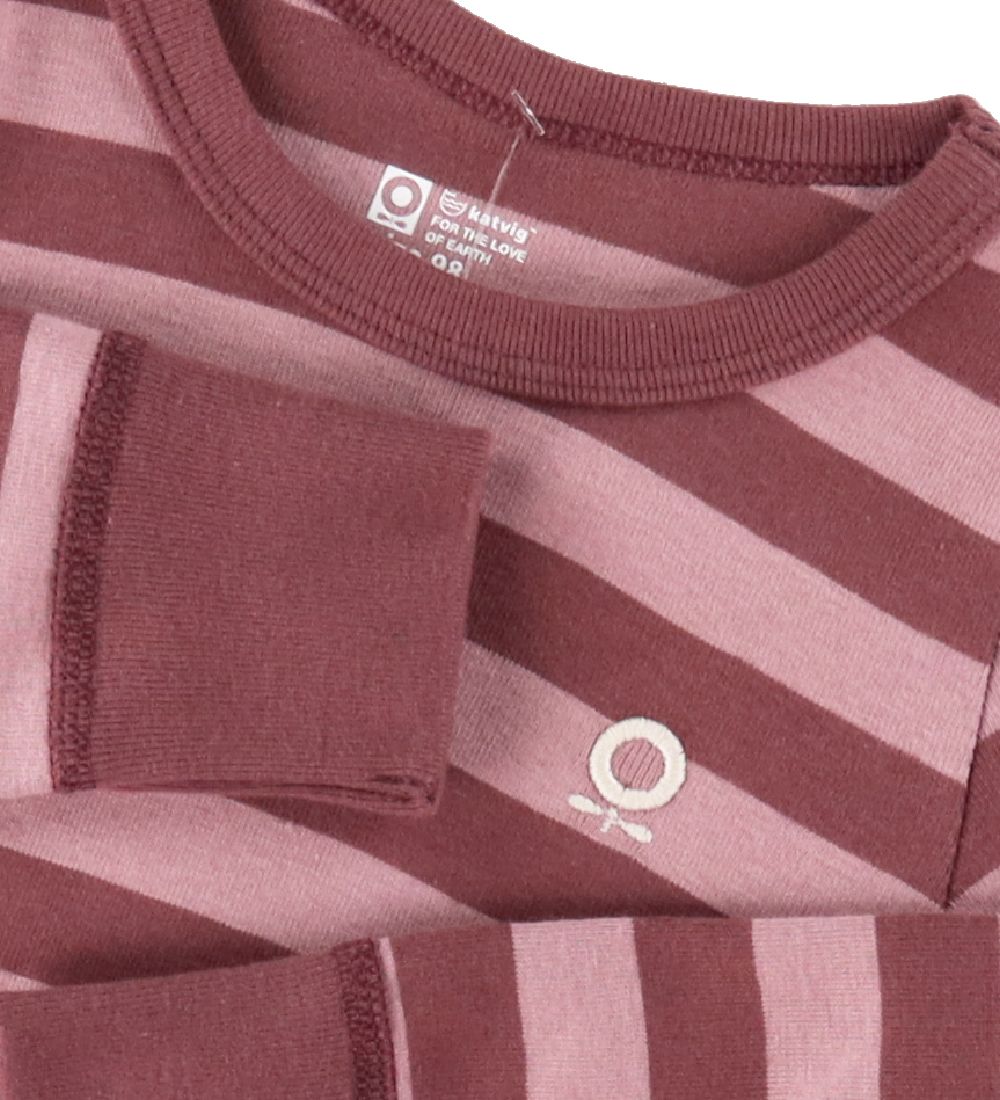 Katvig Dress w. Pockets - Dark Pink w. Stripes