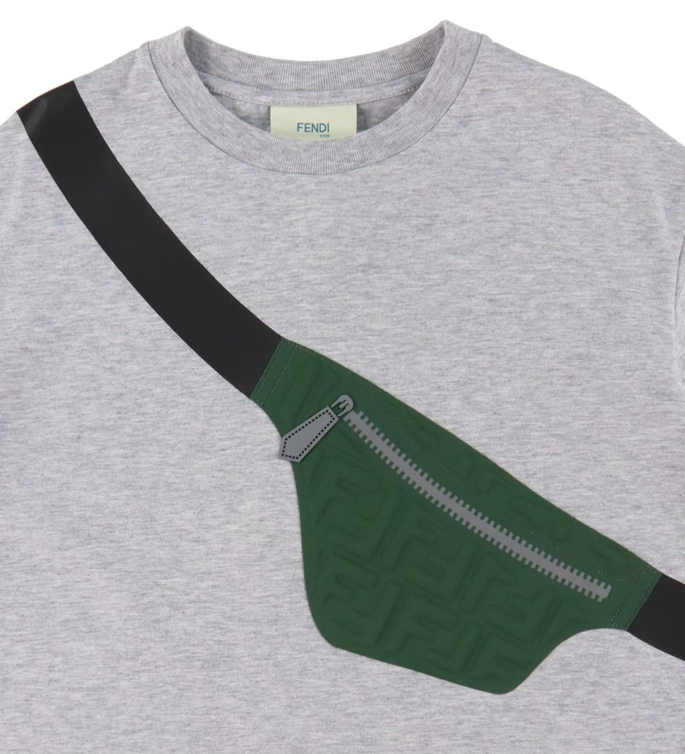 Fendi T-Shirt - Grijs Gevlekt m. Druk op