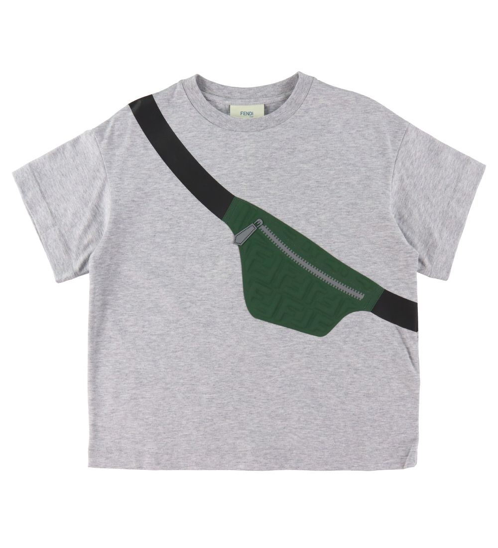 Fendi T-Shirt - Grijs Gevlekt m. Druk op