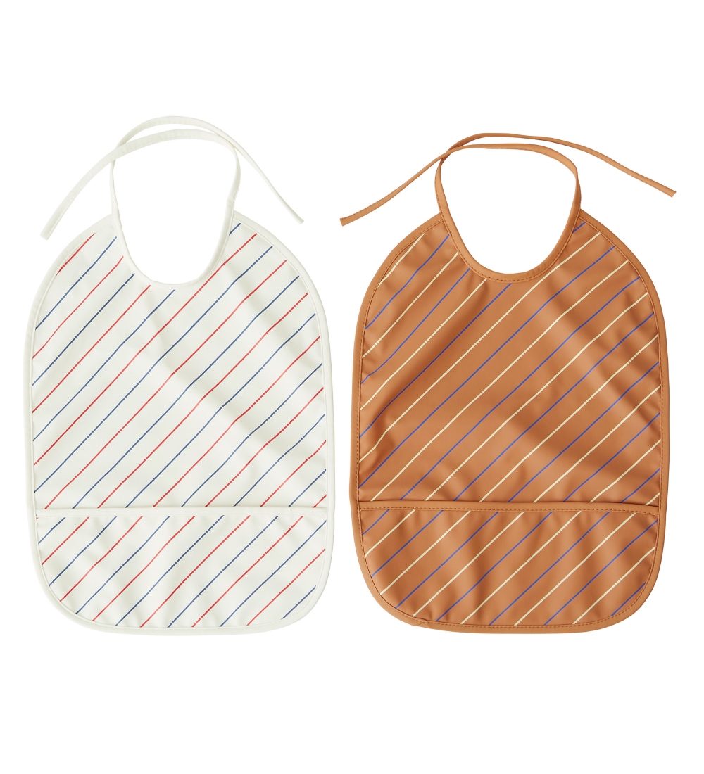 OYOY Bib w. Pocket - Long - 2-Pack - Striped - Mellow/Caramel