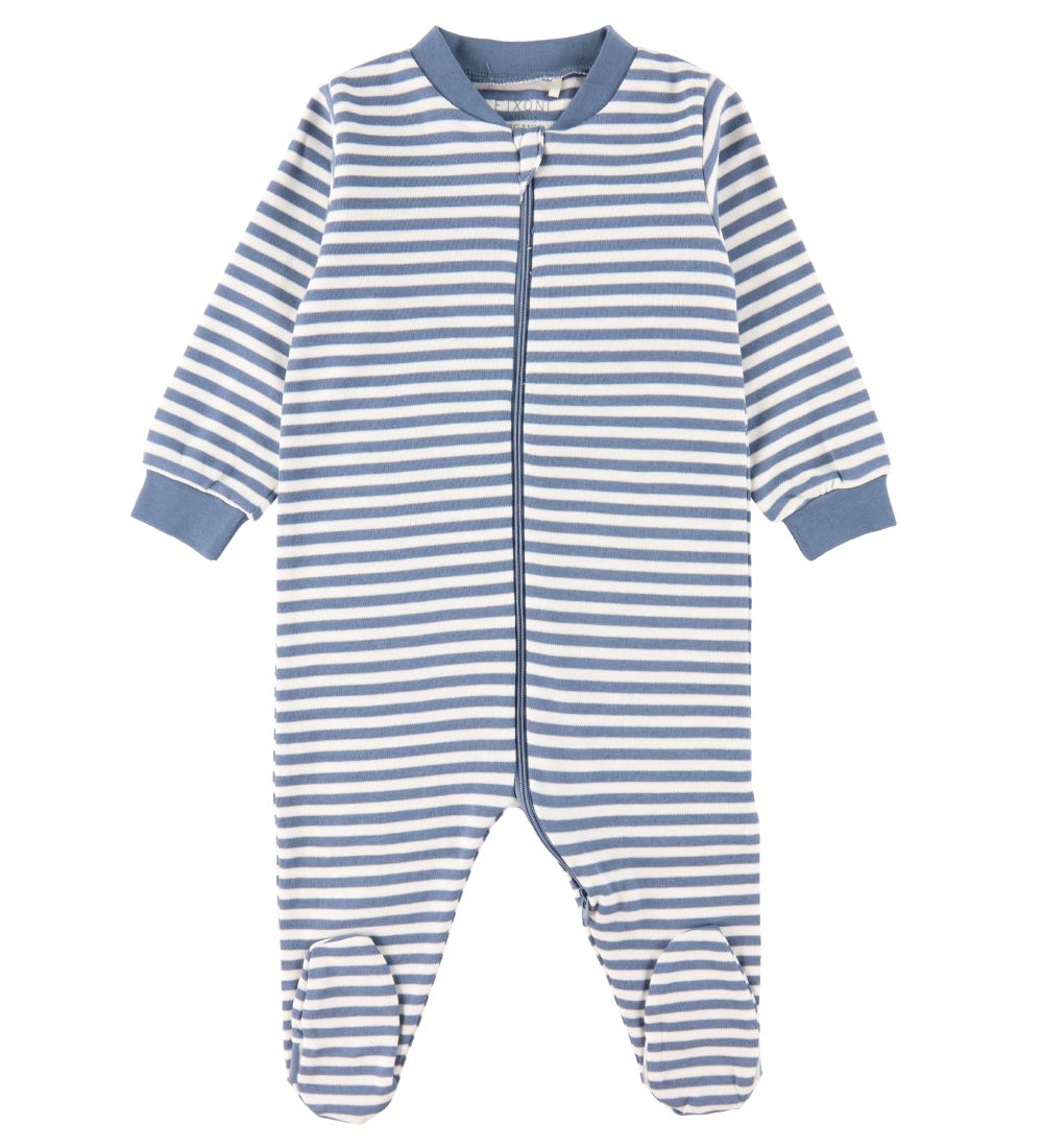 Dors-bien av. Pieds Fixoni - Rayures - Bleu/Blanc