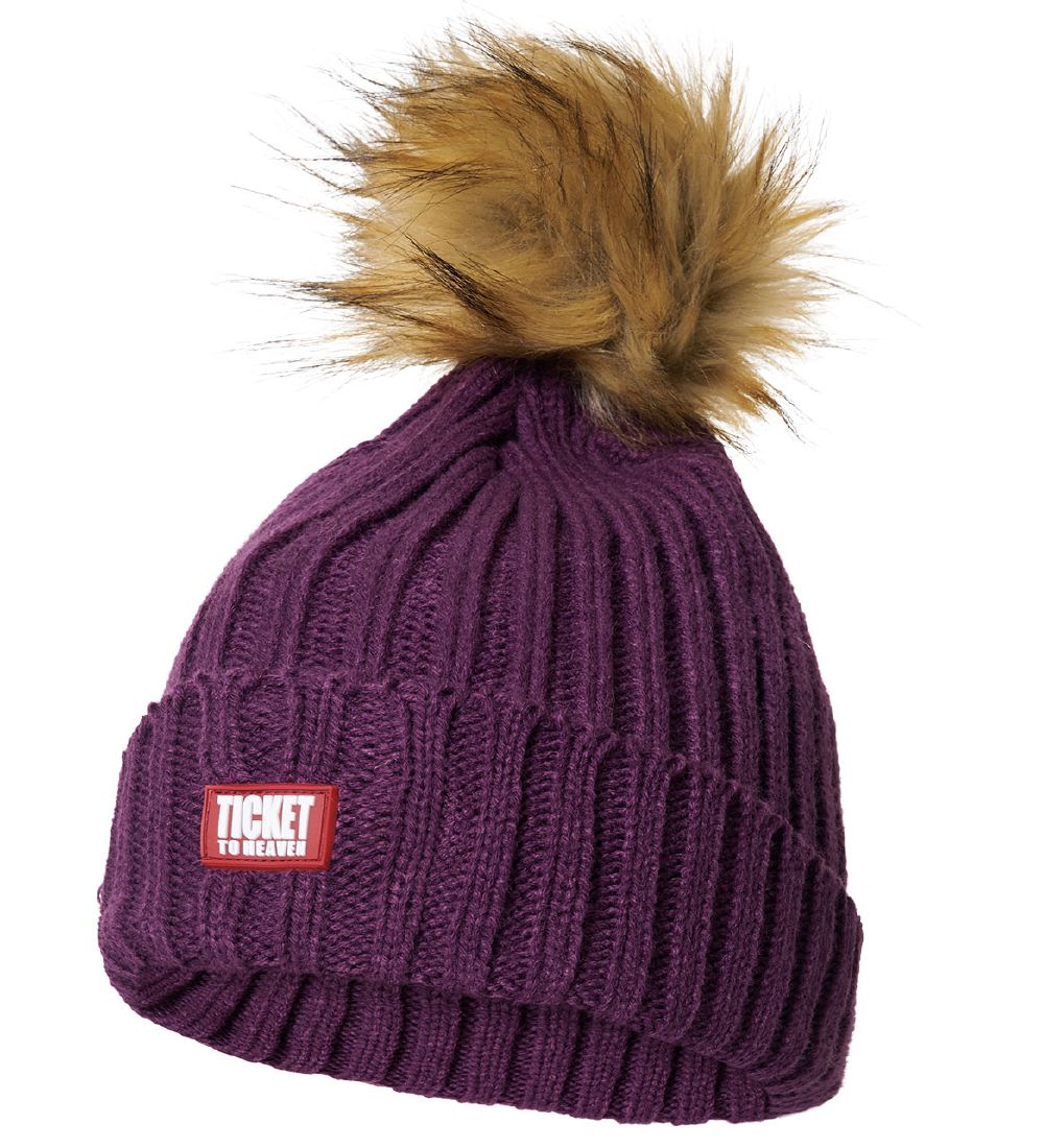 Ticket To Heaven Beanie - Knitted - Egg Plant w. Pom-Pom