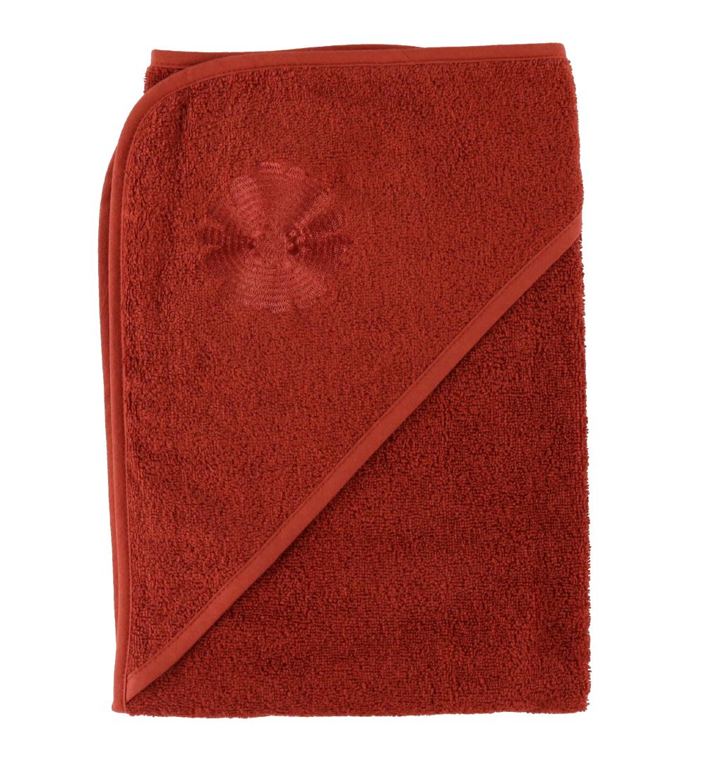 Nørgaard Madsens Hooded Towel - 75x75 cm. - Dusty Red w. Flower