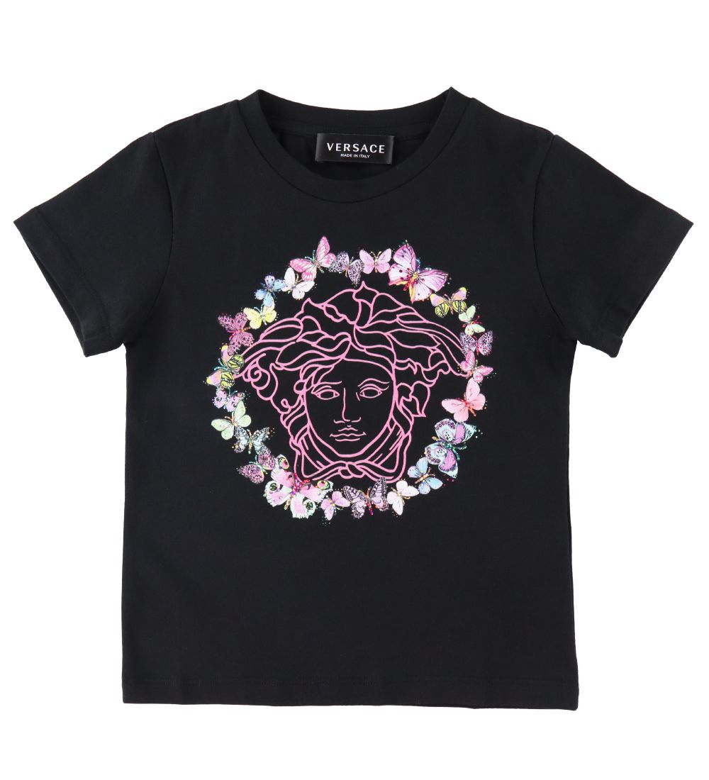 Versace T-shirt - Medusa Bow Tie - Black/Pink