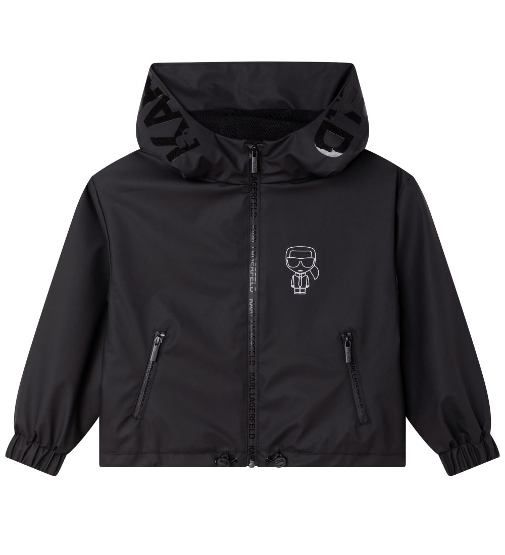 Karl Lagerfeld Rain Jacket - PU - Black w. Print