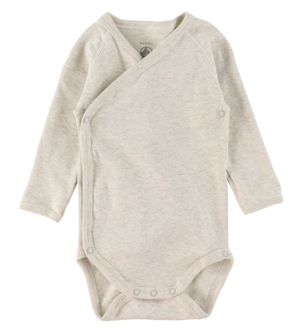 Petit Bateau Wikkel Rompers L/æ - 3-pack - Wit/Grijs Gevlekt m.