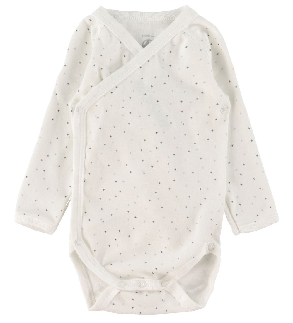 Petit Bateau Wikkel Rompers L/æ - 3-pack - Wit/Grijs Gevlekt m.