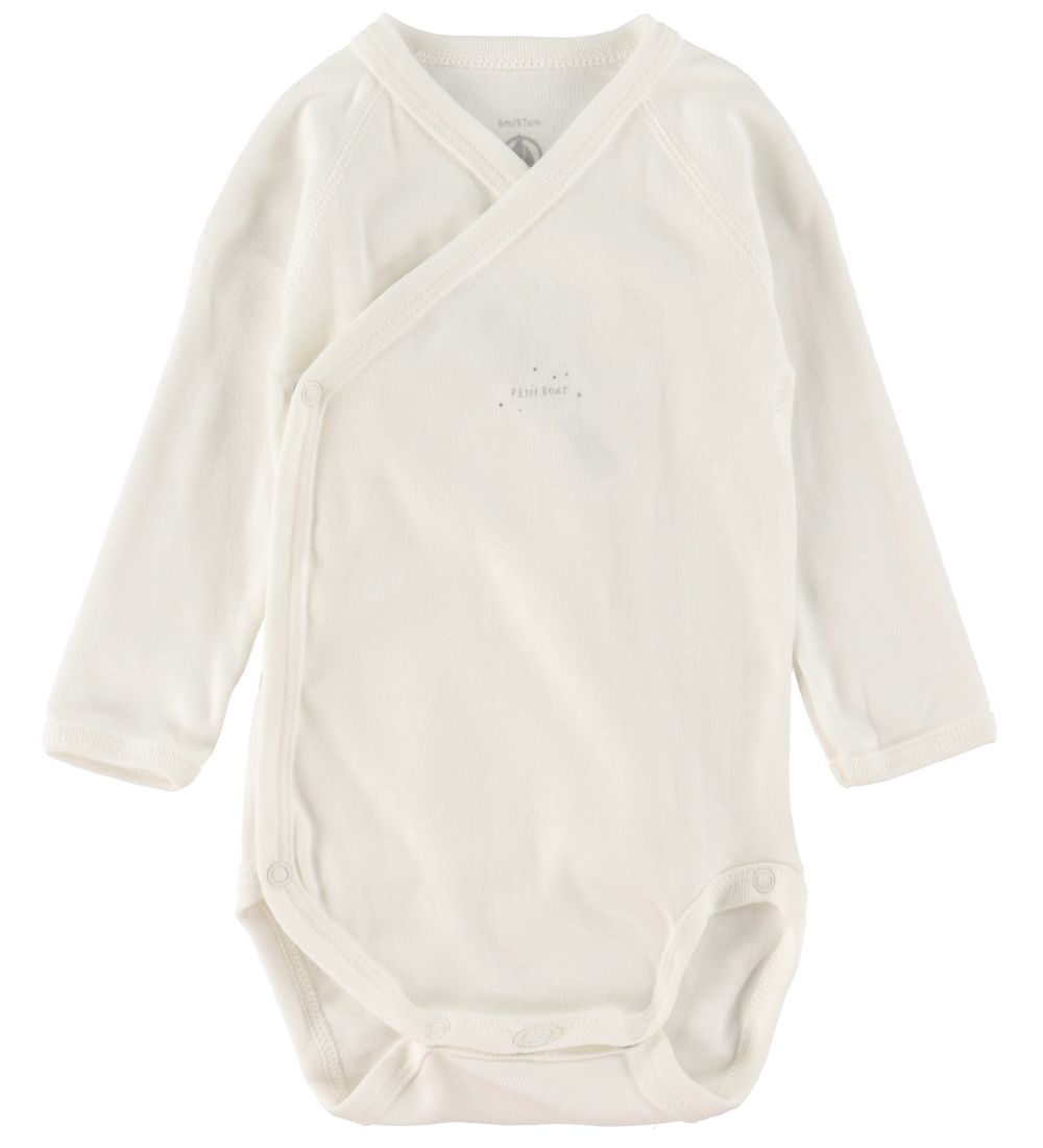 Petit Bateau Wikkel Rompers L/æ - 3-pack - Wit/Grijs Gevlekt m.