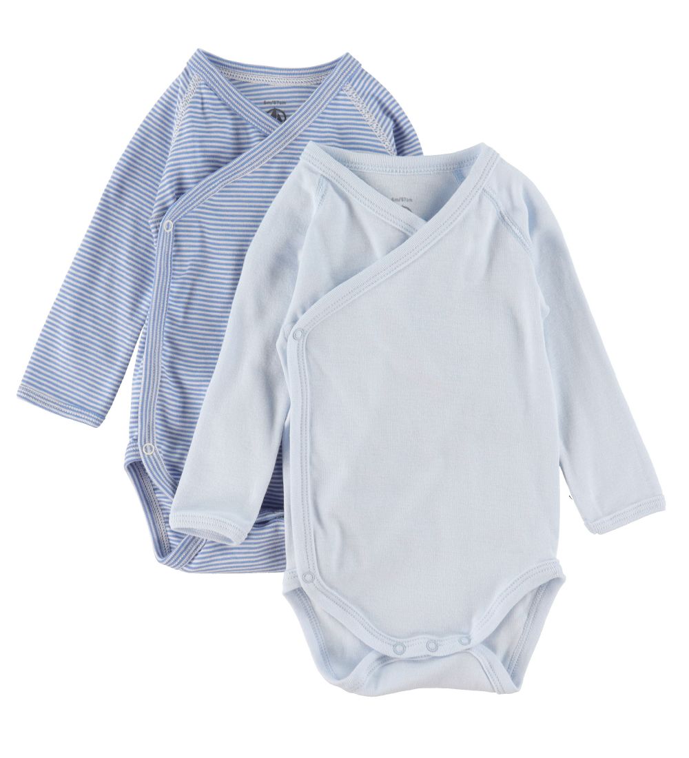 Petit Bateau Wikkel Rompers L/æ - Wit/Blauw/Grijs Gevlekt