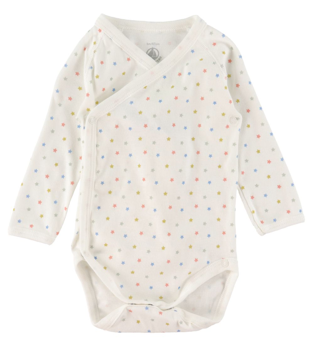 Petit Bateau Wikkel Rompers L/æ - Wit/Blauw/Grijs Gevlekt