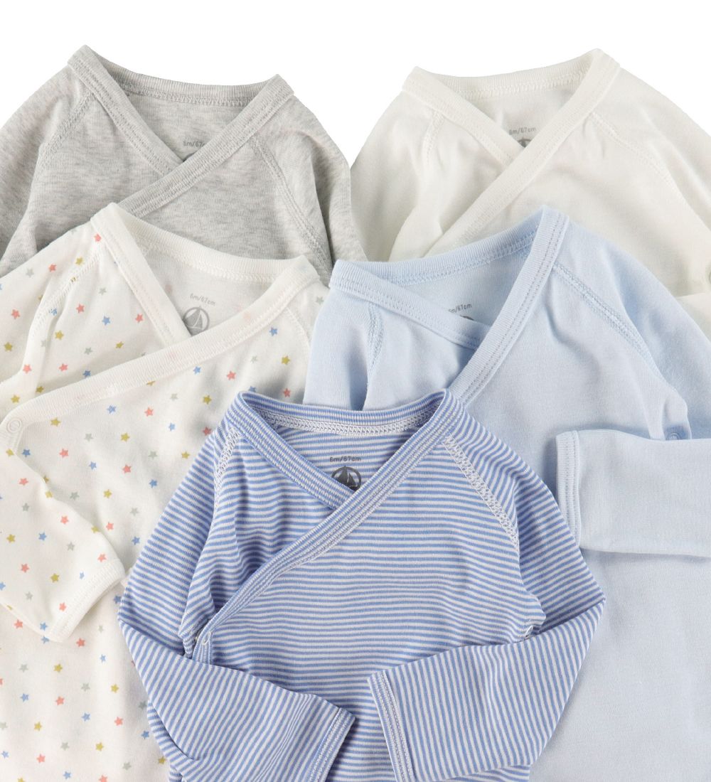 Petit Bateau Wikkel Rompers L/æ - Wit/Blauw/Grijs Gevlekt