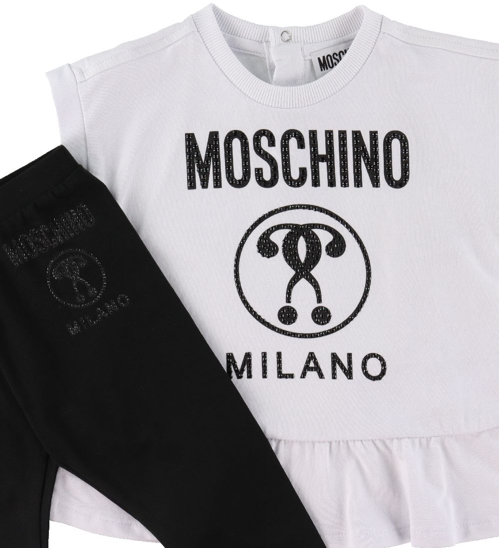 Moschino T-Shirt/Leggings - Weiß/Schwarz m. Sortieren/Strassstei