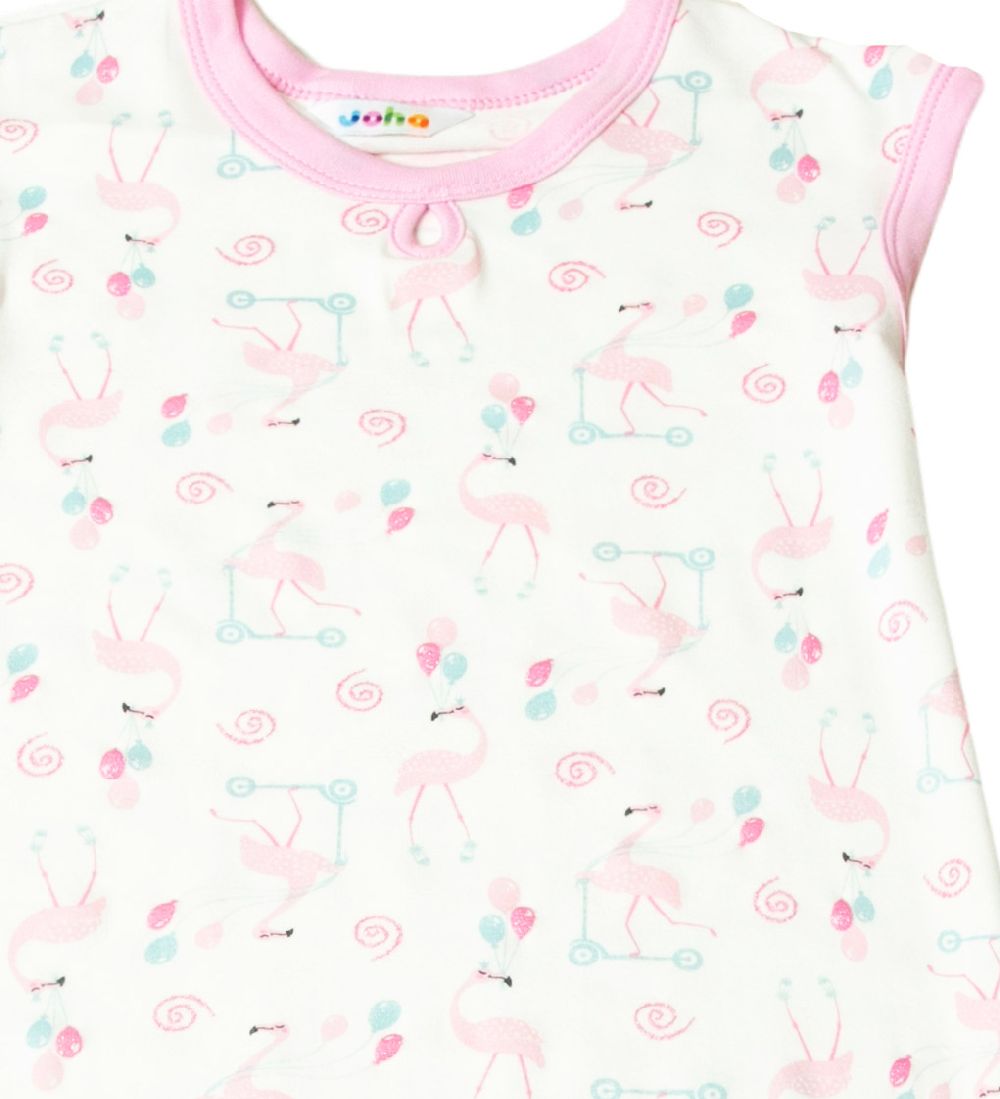 Joha Nattlinne - Bambu - Vit m. Flamingo
