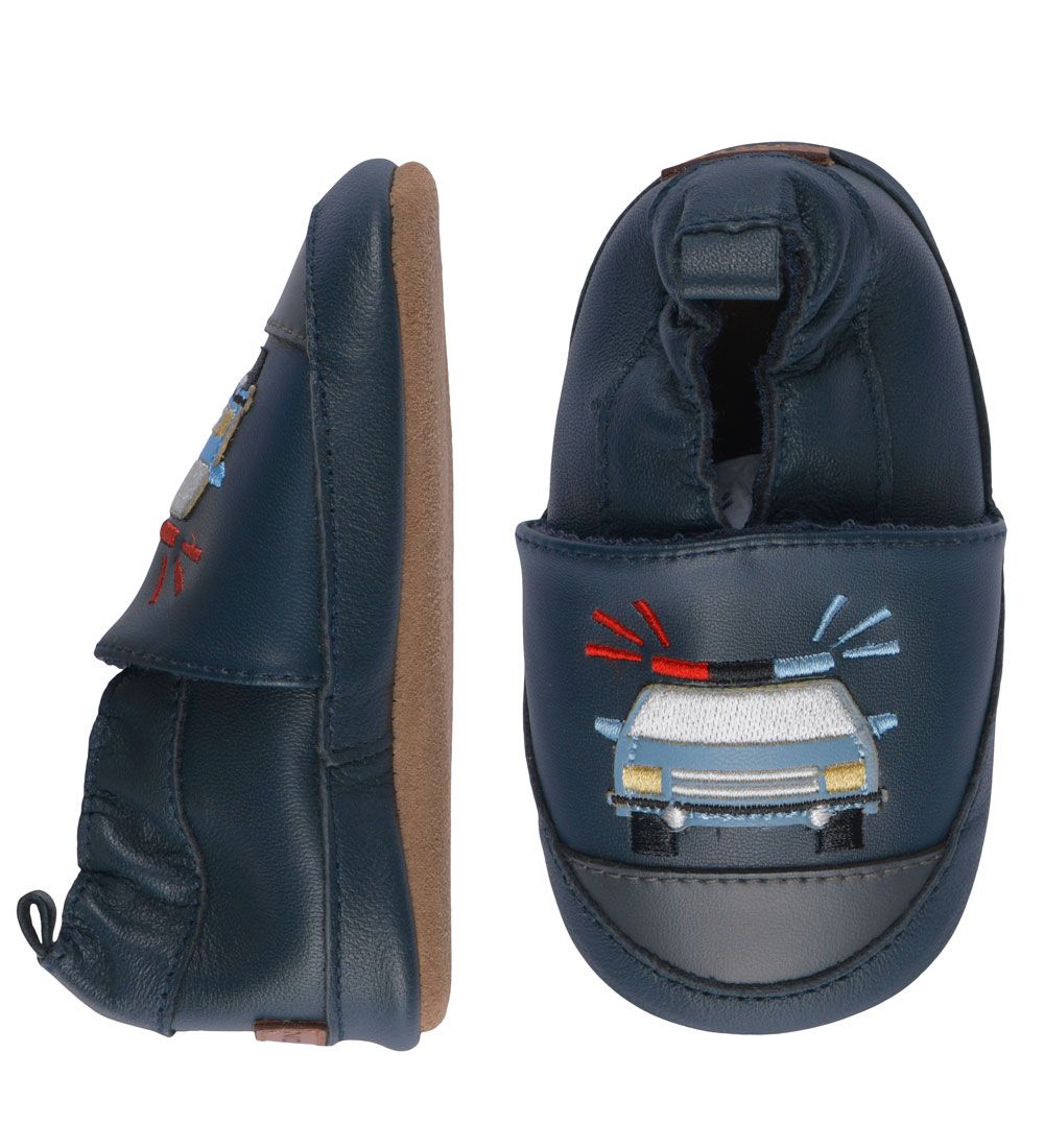 Melton Soft Sole Leather Shoes w. Police Car - Marine