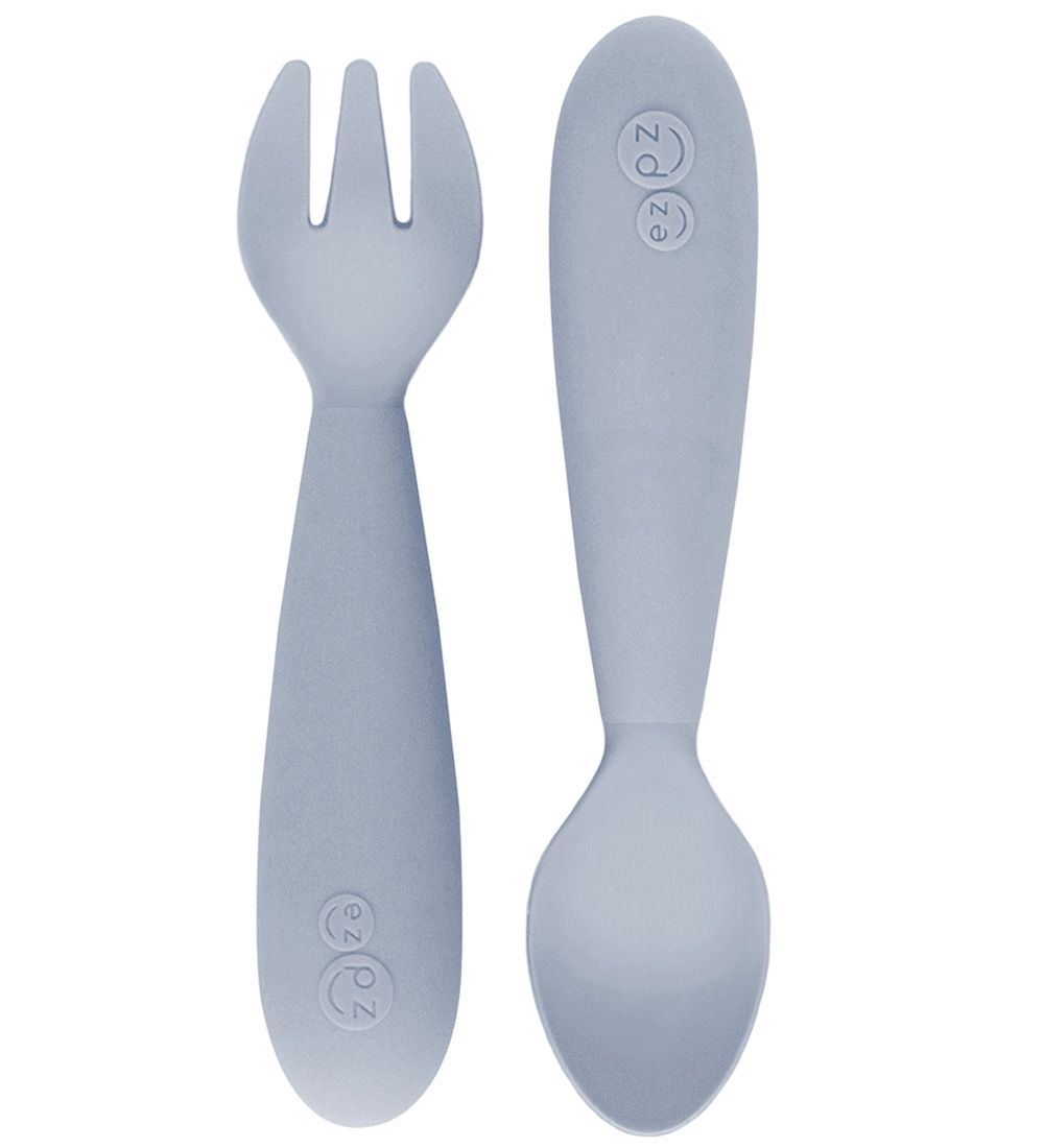EzPz Cutlery - 2-Pack - Silicone - Dusty Grey-Blue Blue