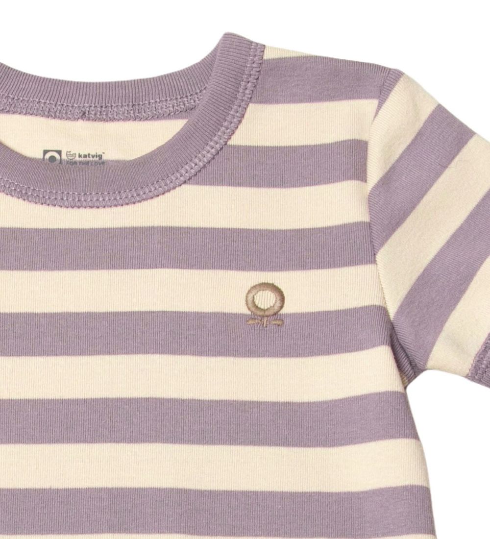 Katvig T-Shirt - Purple/Beige Striped