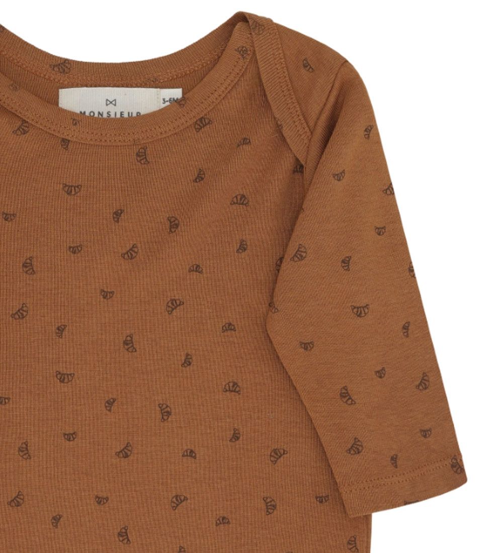 Monsieur Mini Bodysuit l/s - Chestnut w. Mini Croissant