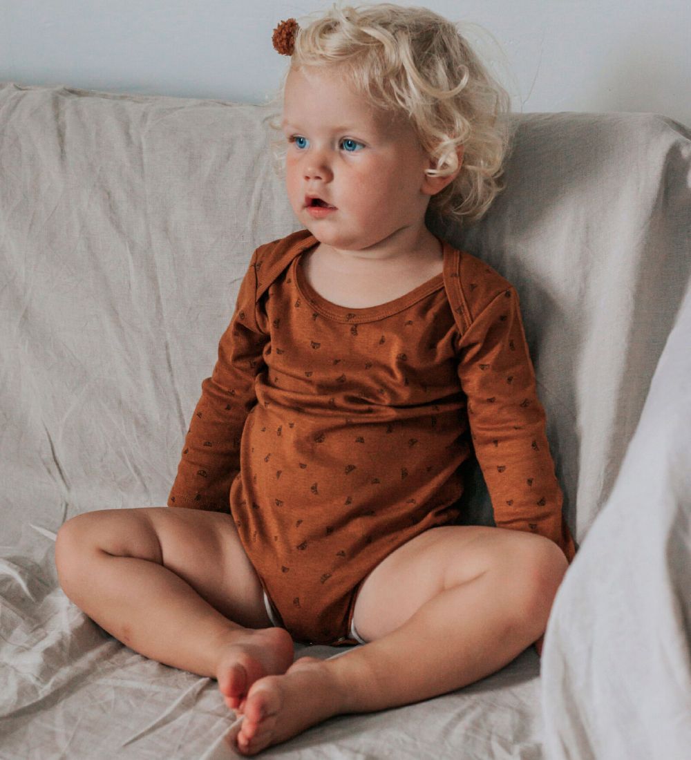 Monsieur Mini Bodysuit l/s - Chestnut w. Mini Croissant