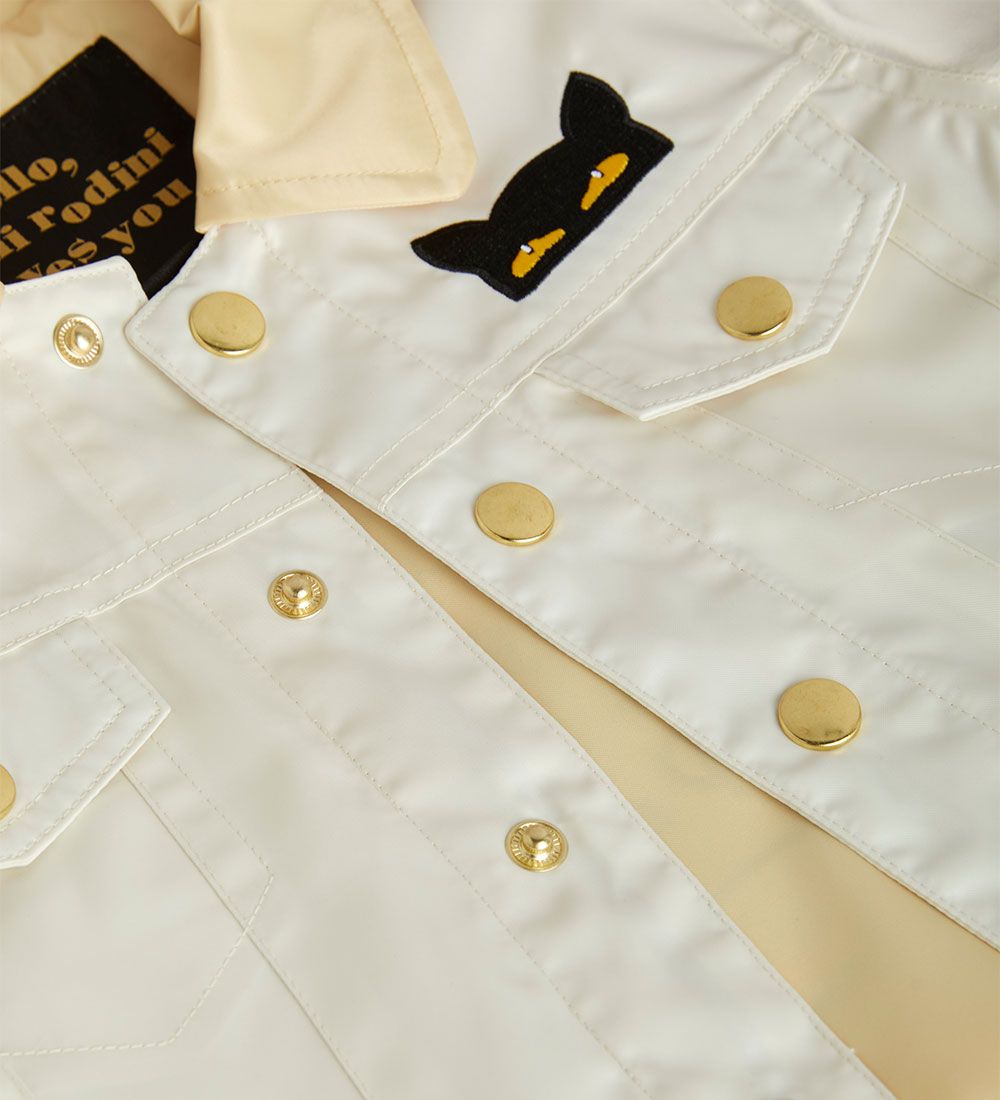 Mini Rodini Jacket - Cats Tell All - Satin - Off White