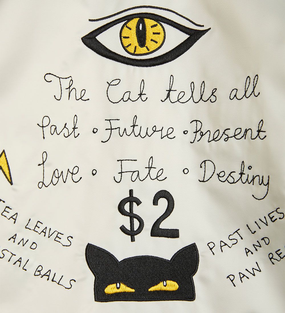 Mini Rodini Jacket - Cats Tell All - Satin - Off White