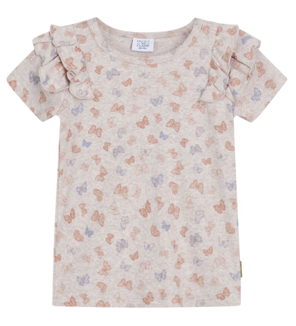 Hust and Claire T-shirt - Ariya - Rib - Beige w. Butterflies