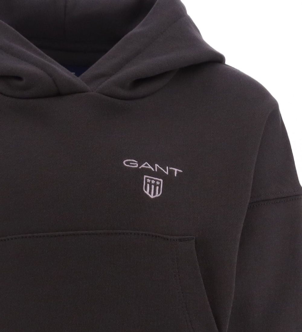 GANT Hoodie - Cropped - Contrast Shield - Dark Graphite