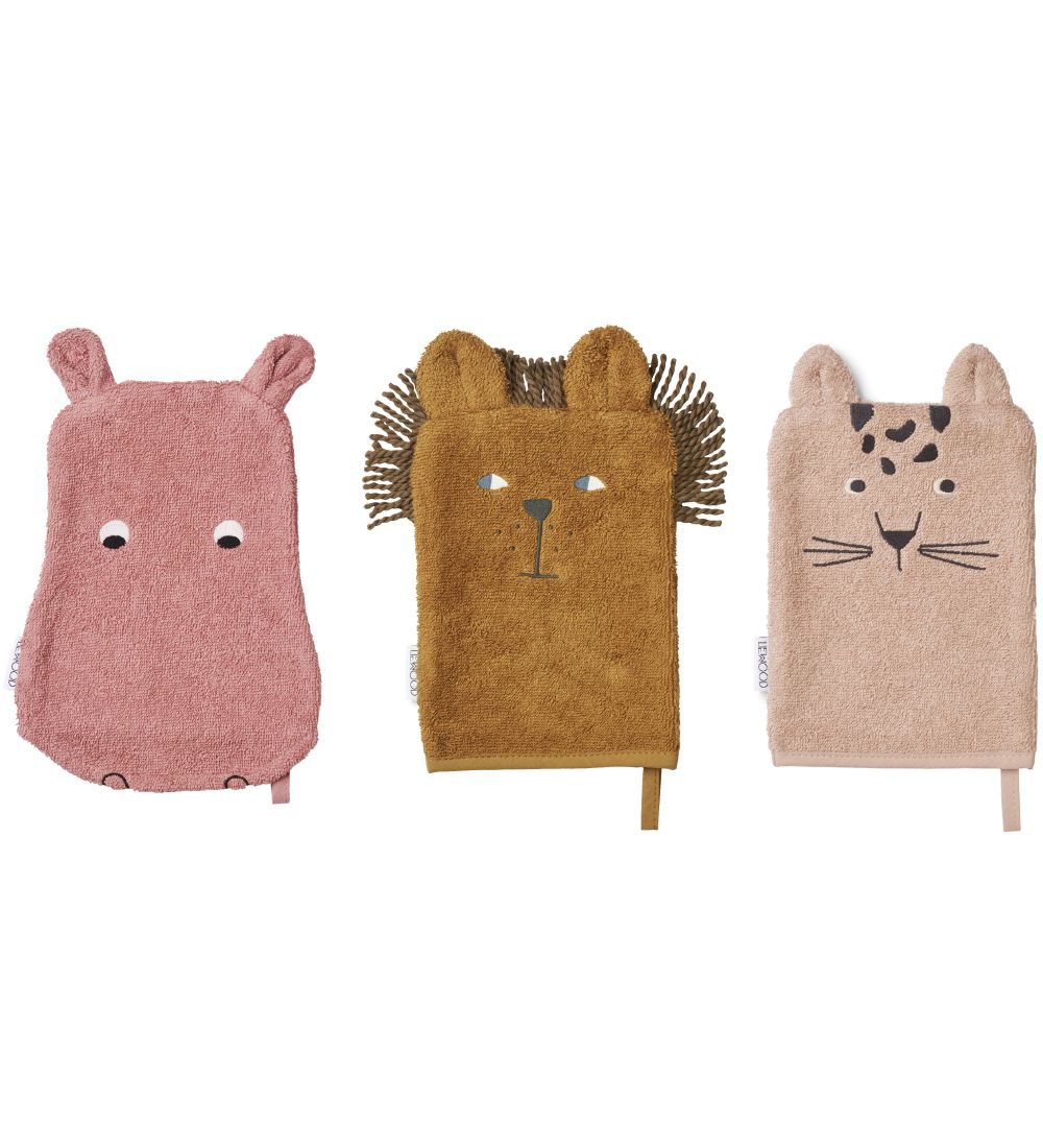 Liewood Wash Cloth - Sylvester - 3-Pack - Safari/Raspberry mix
