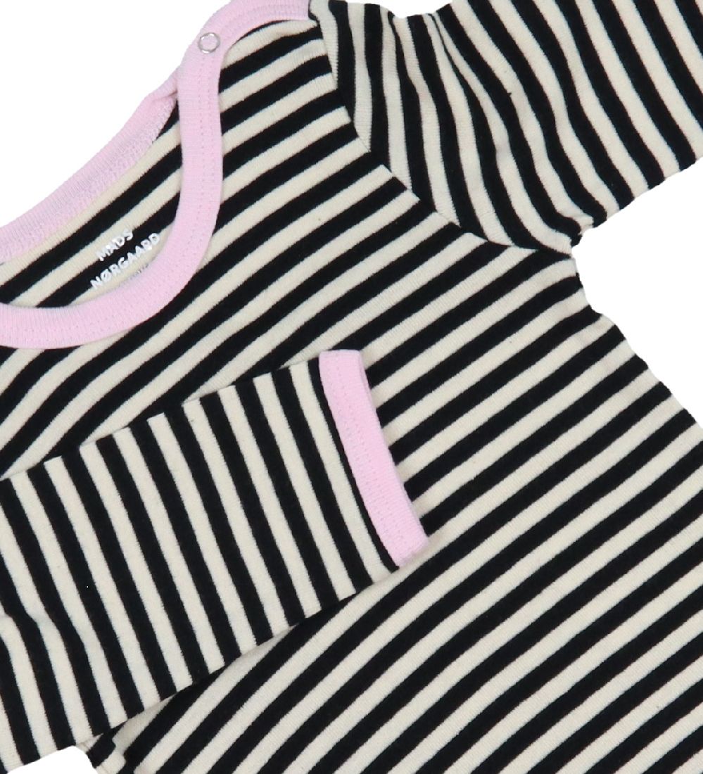 Mads Nørgaard Samfella L/æ - Soft Dou Striped - Off White/Black/