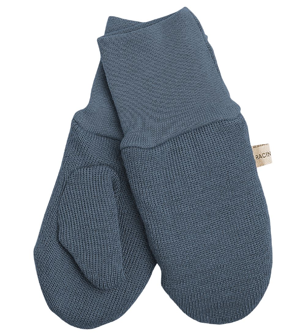 Racing Kids Mittens - Wool/Cotton - Dusty Blue