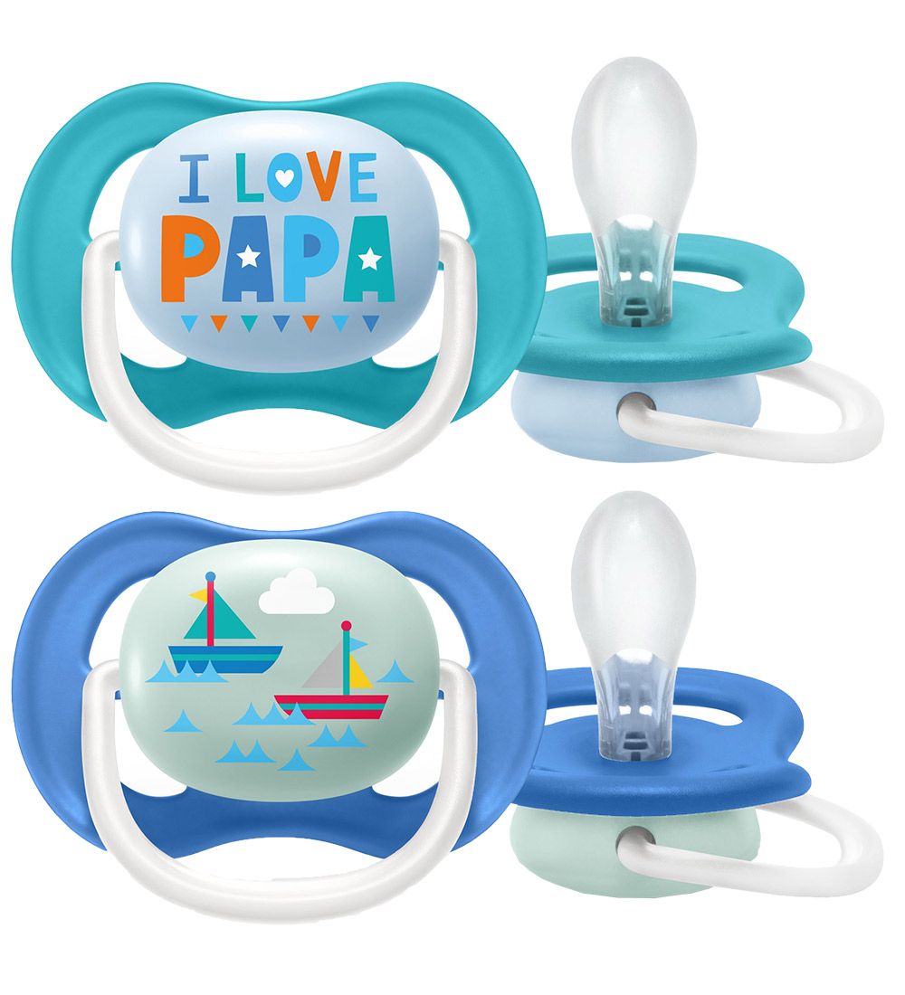 Philips Avent Pacifiers - 2-Pack - Ultra Air - Blue w. Print