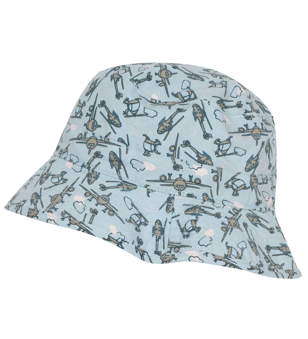Melton Bucket Hat - UV50+ - Dusty Light Blue w. Airplanes