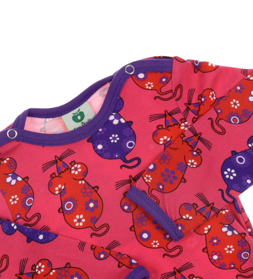 Småfolk Bodysuit l/s w. Mouse - Carmine