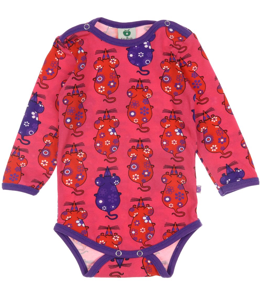 Småfolk Bodysuit l/s w. Mouse - Carmine
