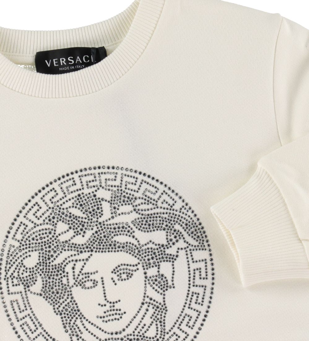 Versace Sweatshirt - White w. Logo/Crystals