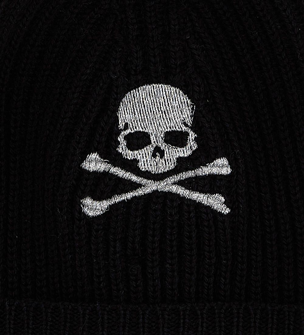 Philipp Plein Beanie - Wool/Acrylic - Black w. Skeleton head