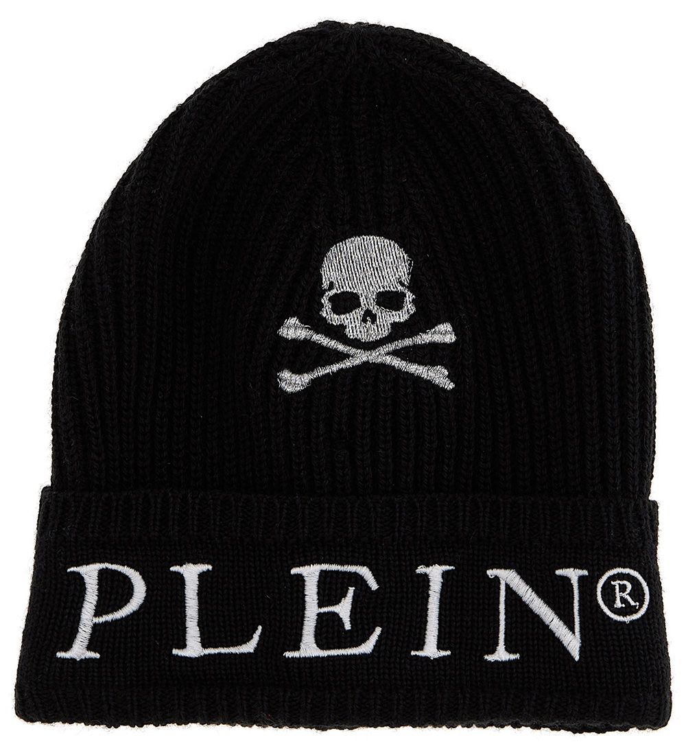 Philipp Plein Beanie - Wool/Acrylic - Black w. Skeleton head