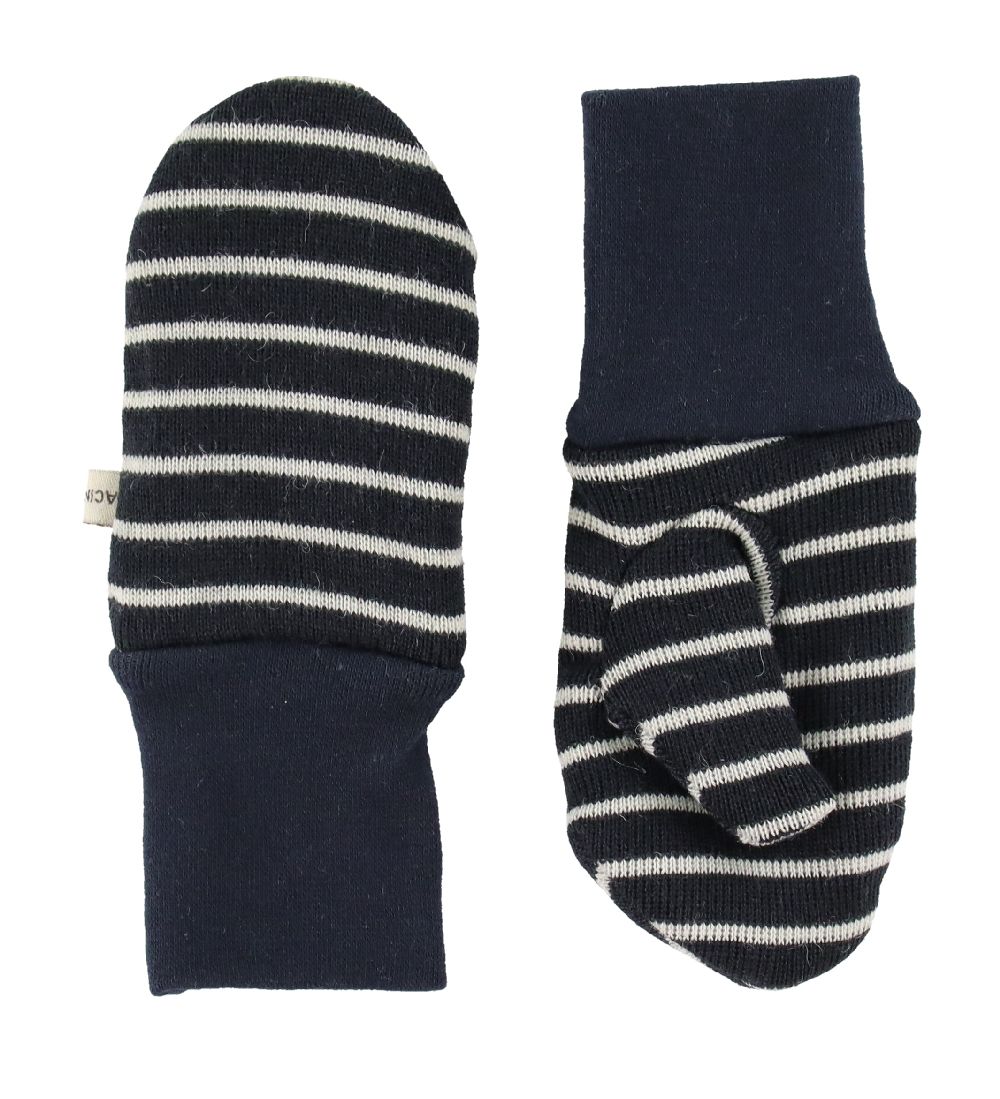 Racing Kids Mittens - Wool/Cotton - Navy/White