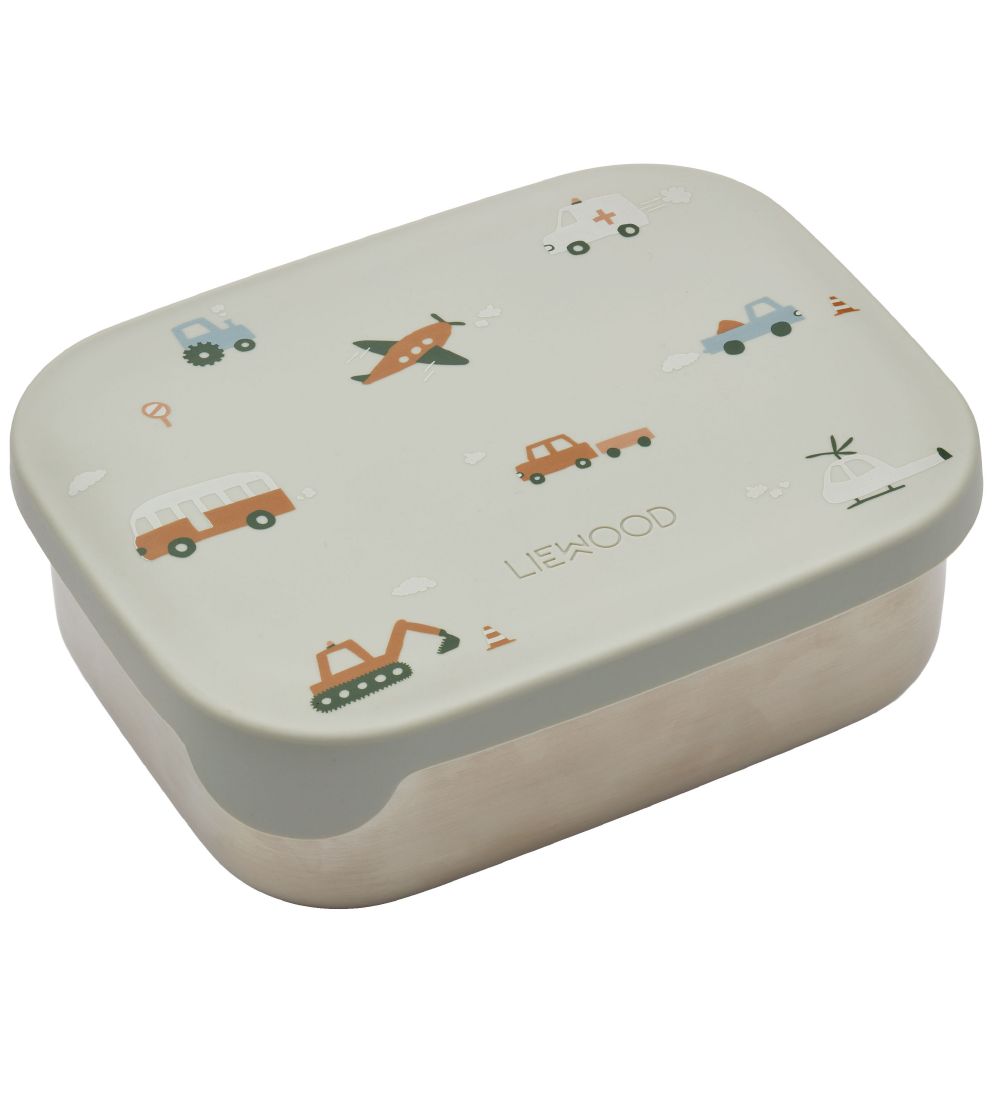 Liewood Lunchbox - Silicone/Steel - Arthur - Vehicles/Dove Blue