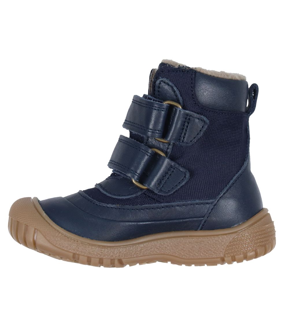 Pom Pom Winter Boots - Velcro Tex - With Front - Navy