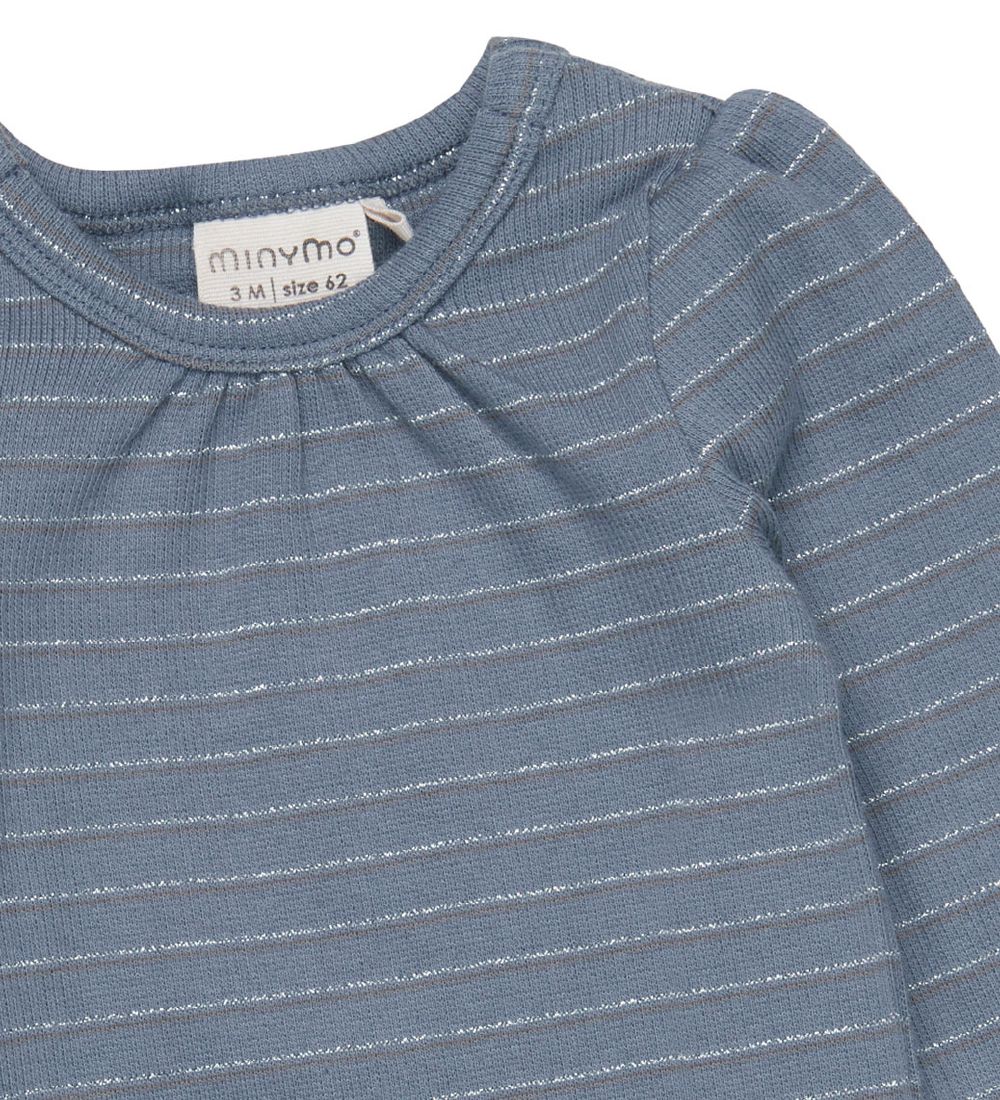 Minymo Bodysuit l/s - Rib - Blue Mirage/Silver Striped