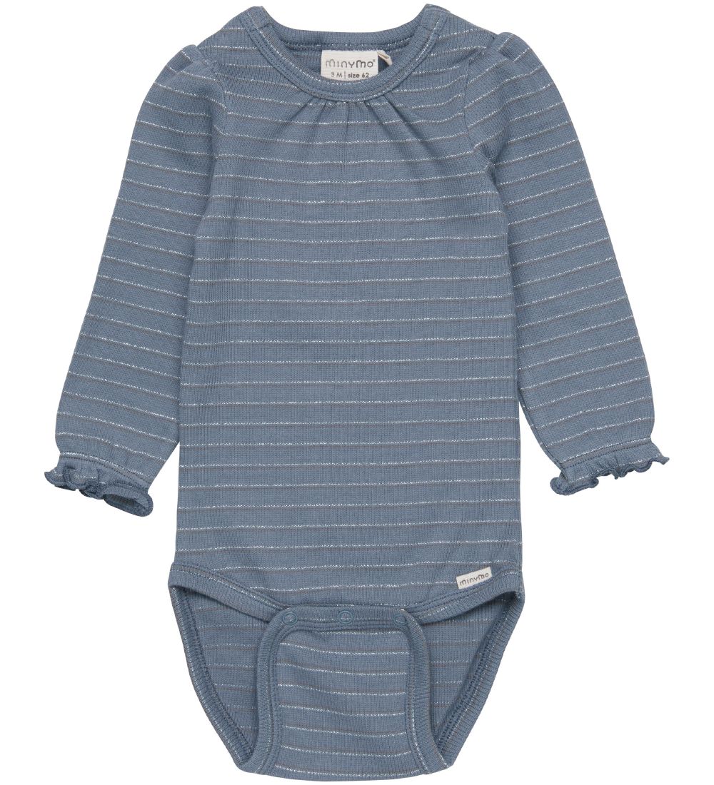 Minymo Bodysuit l/s - Rib - Blue Mirage/Silver Striped