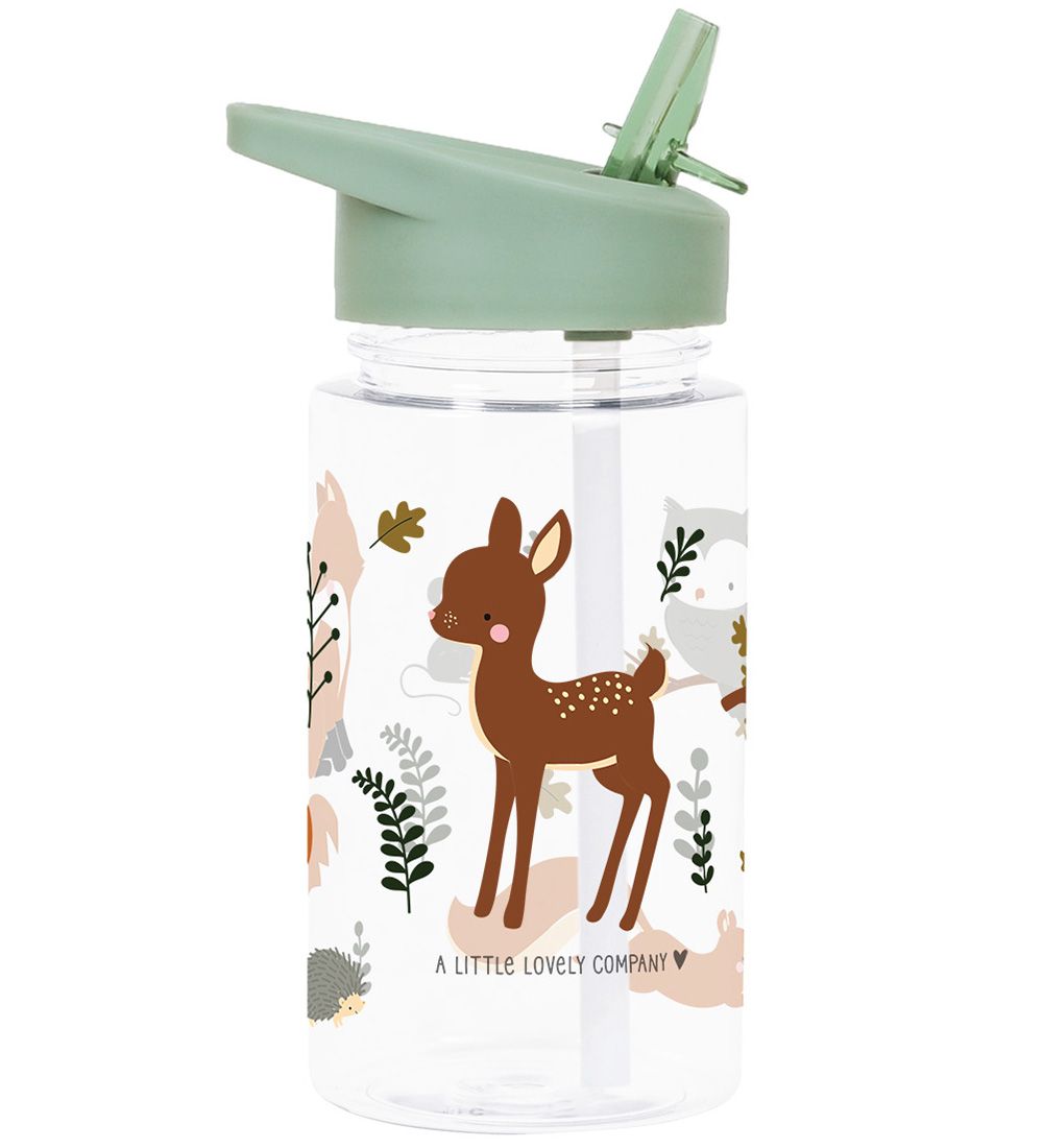 A Little Lovely Company Water Bottle with. Straws - 450 mL - Lin
