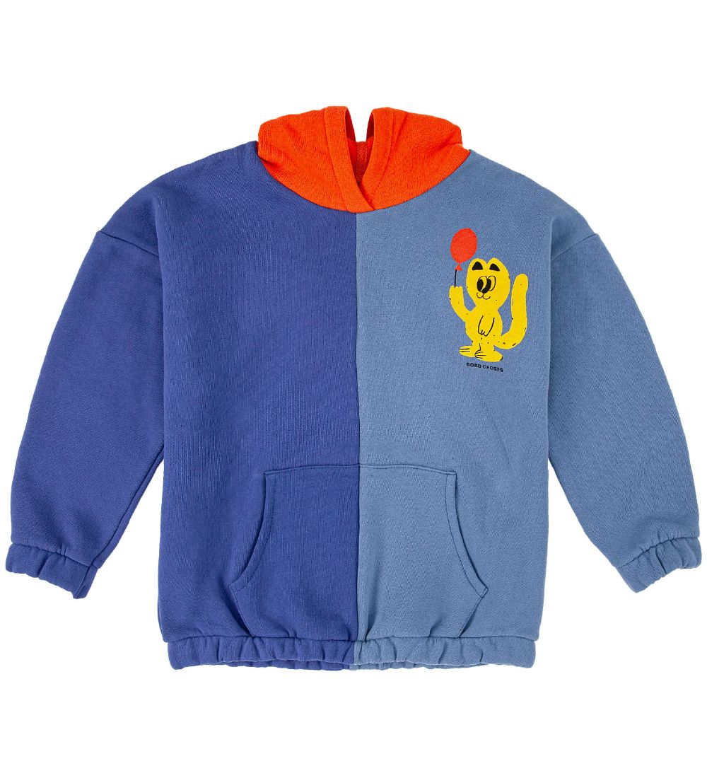 Bobo Choses Hoodie - Party CAT - Blue/Light Blue w. Orange