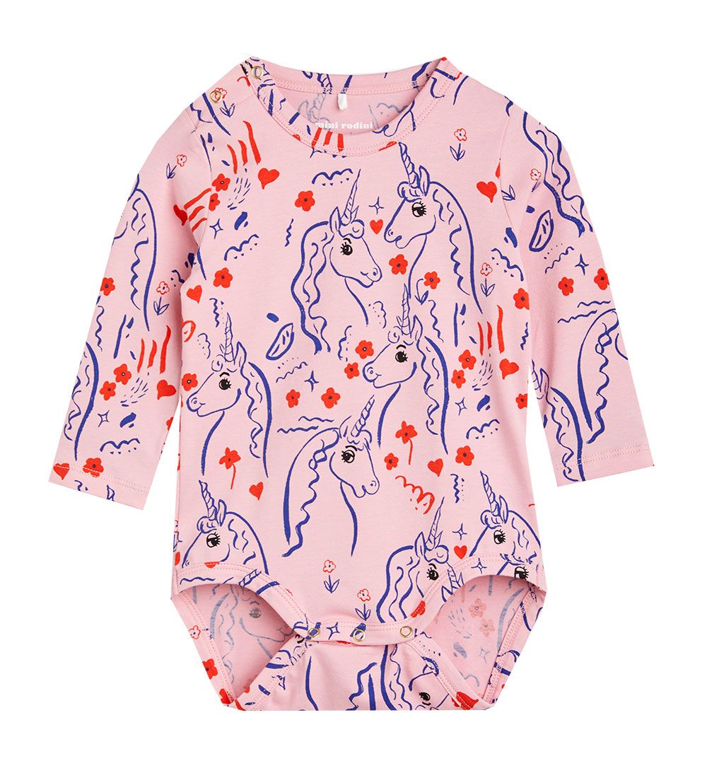 Mini Rodini Bodysuit æ/s - Scottish Unicorns AOP - Pink
