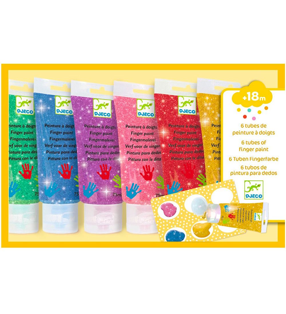 Djeco Fingermålning - 6 Färger - Glitter