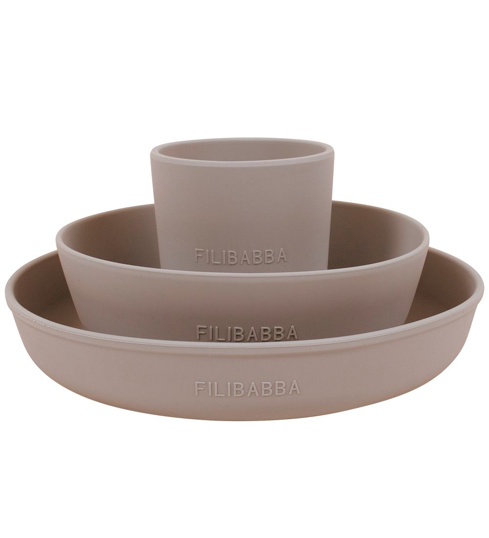 Filibabba Dinner Set - Silicone - 3 Parts - Warm Grey